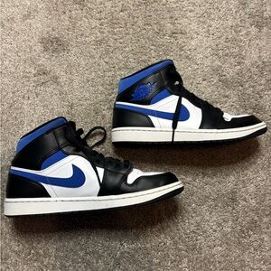 Air Jordan 1 MID, Men's Black, White, and Blue Sneakers